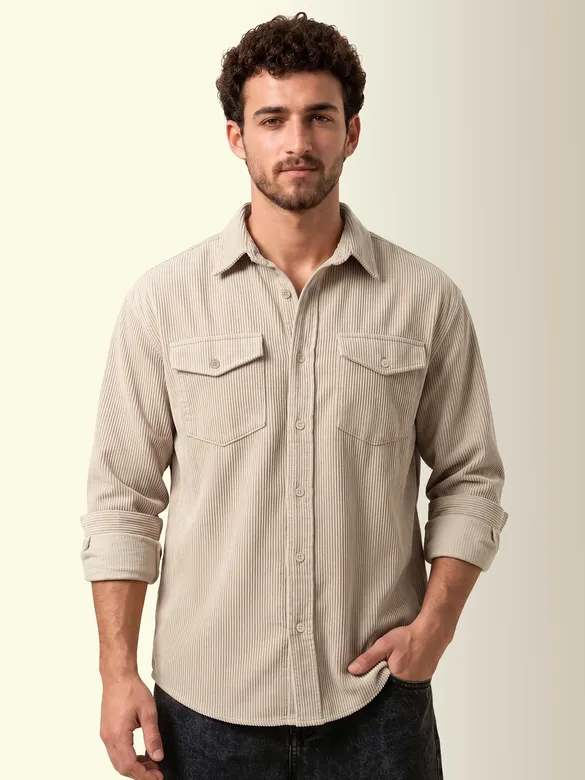 Off White Dual Pocket Textured Corduroy Shirt